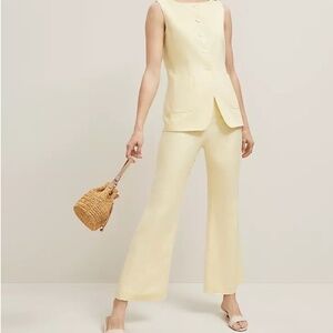 Ann Taylor The Flare Linen Pants in Buttercream Size 12 EUC